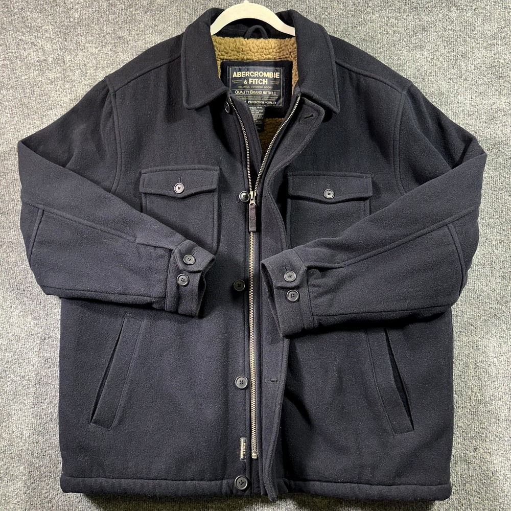 Abercrombie & Fitch Sherpa Lined Peacoat Large Navy Blue Wool Preppy Vintage 90s